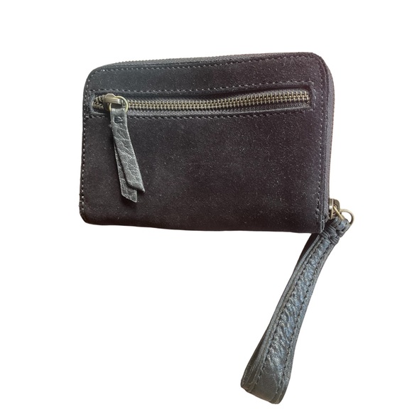 49 Square Miles Black Suede Chit Chat Phone Wallet Wristlet Zip Around - Picture 2 of 15